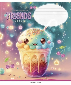 Тетрадь в клетку 12 листов, цветная обложка глитер, дизайн: Friends Школярик 012-3396K
