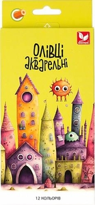 Карандаши цветные акварельные, 12 цветов, с кисточкой 134SH-12 Школярик