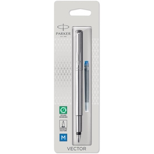 Ручка перьевая синяя, среднее пером М, серия: VECTOR 17 Stainless Steel FP, в блистере 05 016 Parker