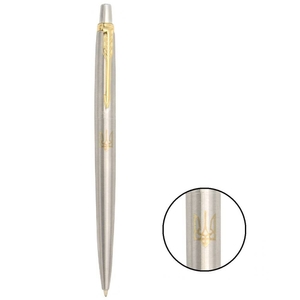 Ручка кулькова автоматична синя 1 мм, серія: JOTTER Stainless Steel GT Тризуб золотий 16032_T001g Parker