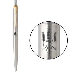 Ручка шариковая автоматическая синяя 1 мм, серия: JOTTER 17 UKRAINE Stainless Steel GT Трезубец из колосков 16032_T059b Parker