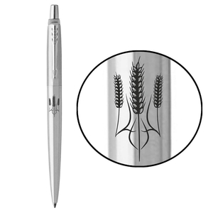 Ручка кулькова автоматична синя 1 мм, серія:  JOTTER 17 UKRAINE Stainless Steel CT Тризуб з колосків 16132_T059b Parker