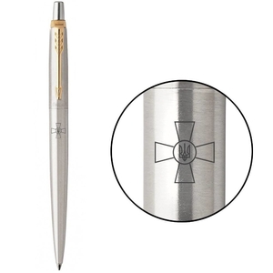 Ручка кулькова автоматична синя 1 мм, серія: JOTTER 17 ARMY Stainless Steel GT Емблема ЗСУ 16032_W001b Parker