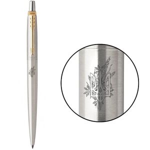 Ручка кулькова автоматична синя 1 мм, серія: JOTTER 17 Stainless Steel GT Тризуб з пшеницею 16032_T066b Parker