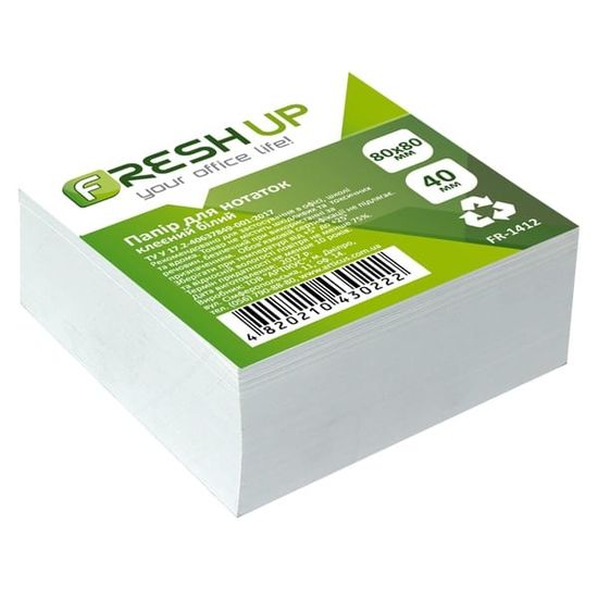Папір для нотаток 80х80 мм 400 аркушів проклеєний білий Fresh Up FR-1412 Папір для нотаток 80х80 мм 400 аркушів проклеєний білий Fresh Up FR-1412