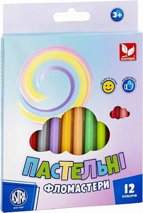 Фломастери, 12 кольорів на водній основі Пастельні 317122001 Школярик