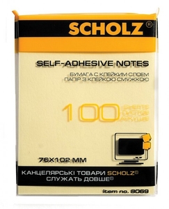 Блок паперу з клейким шаром, 76х102мм, 100 аркушів, жовтий 8069 02041413 Scholz