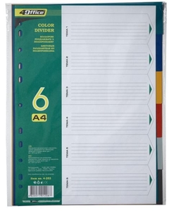 Кольорові розділювачі, формат А4, 6 шт, мікс 4-253 03080400 4Office