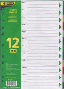 Кольорові розділювачі, формат А4, 12 шт, мікс 4-254 03080410 4Office