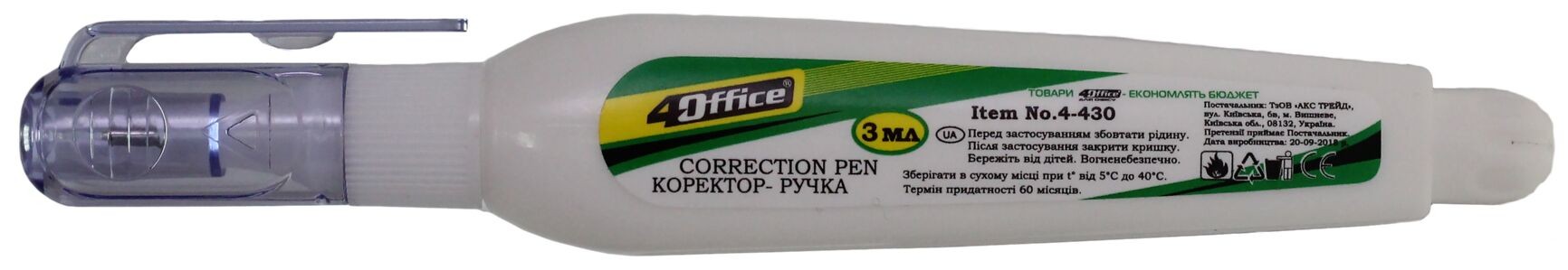 Коректор ручка, 3 мл 4-430 04130730 4Office