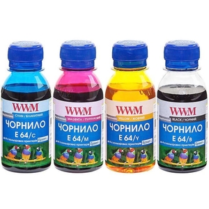 Набір чорнил E64 для Epson L110/L210/L355, 4 кольори по 100 г B/C/M/Y WWM