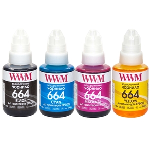 Набір чорнил №664 для Epson L110/L210/L300, 4 кольори по 140 г B/C/M/Y WWM