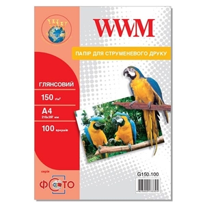 Фотопапір глянцевий А4, 100 аркушів, щільність 150 г/м2 G150.100 WWM