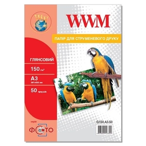 Фотобумага глянцевая А3, 50 листов, плотность 150 г/м2 G150.A3.50 WWM