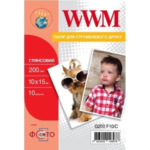 Фотобумага глянцевая 10х15, 10 листов, плотность 200 г/м2 G200.F10/C WWM