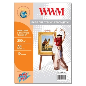 Фотобумага глянцевая А4, 10 листов, плотность 200 г/м2 Ткань GC200.10 WWM