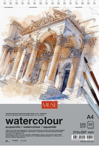 Блок для акварелі А4, 30 аркушів, білий папір, 220 г/м2 MUSE PB-SC-030-339 Школярик