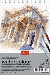 Блок для акварелі А5, 30 аркушів, білий папір, 220 г/м2 MUSE PB-SC-030-340 Школярик