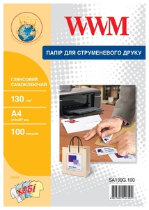 Фотопапір глянцевий самоклеючий А4, 100 аркушів, щільність 130 г/м2 SA130G.100 WWM