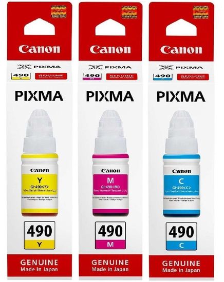Набір чорнил GI-490 для Canon Pixma G1400/G2400/G3400, 3 кольори по 70 мл C/M/Y Canon Набір чорнил GI-490 для Canon Pixma G1400/G2400/G3400, 3 кольори по 70 мл C/M/Y Canon