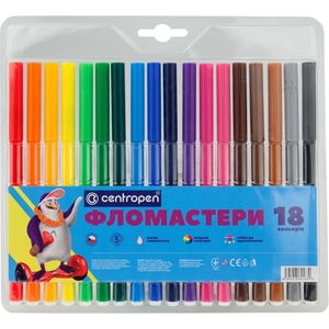 Фломастери, 18 кольорів, не висихають без ковпачка до 10 днів 7790/18 ТП Centropen