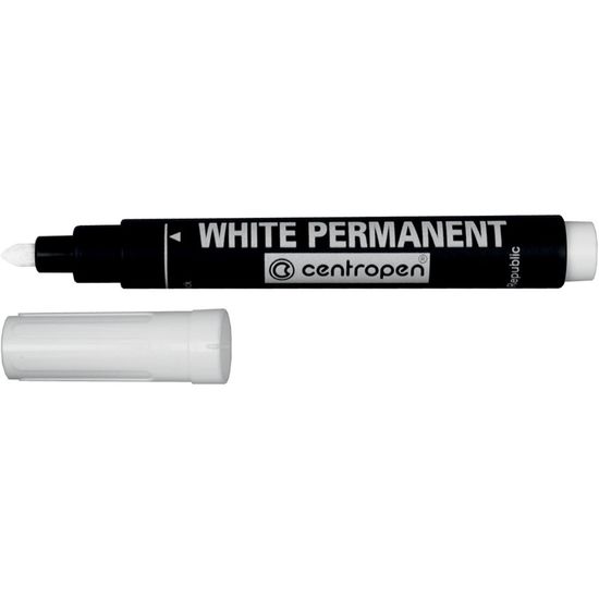 Маркер Permanent White 8586 для нанесення стійких написів на темних поверхнях, на водній основі, білого кольору, круглий пишучий вузол, ширина лінії 2,5 мм. Вироблено в Чехії. 8586/11 (10)