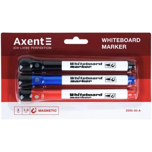 Набор маркеров для доски, 3 цвета, с губкой и магнитом Whiteboard Magnetic 2555-30-A Axent