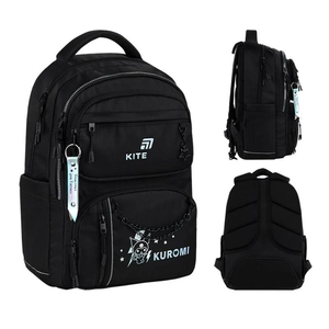 Рюкзак школьный Kuromi HK26-2594M Kite, анатомическая спинка, широкие S-образные лямки, светоотражающие элементы, нагрудный ремень