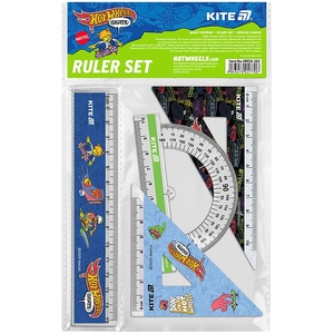 Набор линеек 4 предмета: линейка 15 см, транспортир, 2 угольника Hot Wheels HW25-282 Kite