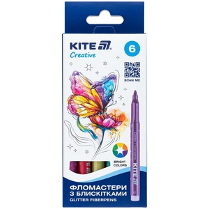 Фломастеры с блестками, 6 цветов Creative K-1147 Kite
