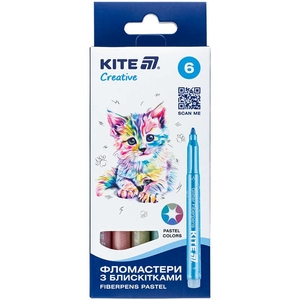 Фломастеры с блестками, 6 цветов Creative Pastel K-1148 Kite