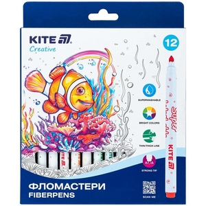 Фломастеры, 12 цветов на водной основе Creative Superwashable K-1152 Kite