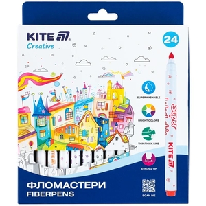 Фломастеры, 24 цвета на водной основе Creative Superwashable K-1153 Kite