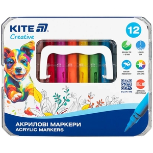 Маркери акрилові з рідкими чорнилами, 12 кольорів Creative K-1161 Kite