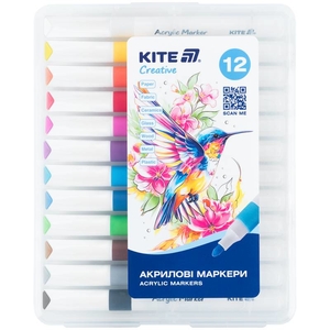 Маркери акрилові, 12 кольорів Jumbo Creative K-1290 Kite