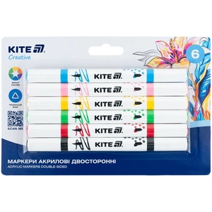 Маркери акрилові двосторонні, 6 кольорів Creative K-1293 Kite
