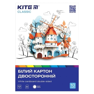 Картон белый А4, 10 листов, плотность 210 г/м2 Classic K-254 Kite