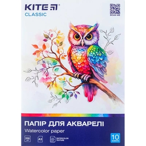 Папір для акварелі А3, 10 аркушів, 200 г/м2 Classic K-268 Kite