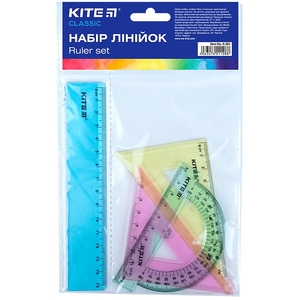 Набор линеек 4 предмета: линейка 15 см, транспортир, 2 угольника Classic K-281 Kite