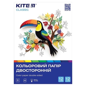 Папір кольоровий А4, 12 кольорів, 80 г/м2 Classic K-287 Kite