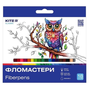 Фломастеры, 18 цветов, на водной основе Classic K-448 Kite