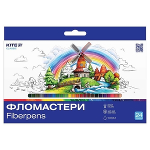 Фломастери, 24 кольори, на водній основі Classic K-456 Kite