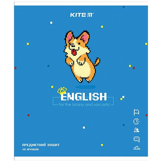 Тетради предметные в клетку, 48 листов, английския язык, цветная обложка, уф-лак, дизайн: Pixel K21-240-10 Kite