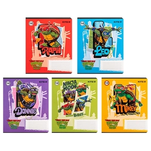 Зошит в лінію 12 аркушів, кольорова обкладинка Soft-touch + УФ-лак, дизайн: Ninja Turtles Kite NT24-234