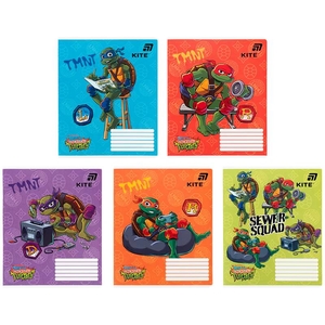 Тетрадь в клетку 18 листов, цветная гибридная обложка + УФ-лак, дизайн: Ninjia Turtles Kite NT26-236