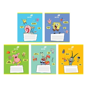 Зошит в лінію 12 аркушів, кольорова обкладинка Soft-touch + УФ-лак, дизайн: Sponge Bob Kite SB26-234