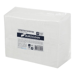 Серветки паперові білі, 500 шт, розмір 21х21 см 10100204 Buroclean