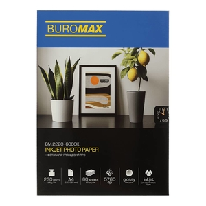 Фотопапір глянцевий А4, 60 аркушів, щільність 230 г/м2 PRO BM.2220-6060K Buromax