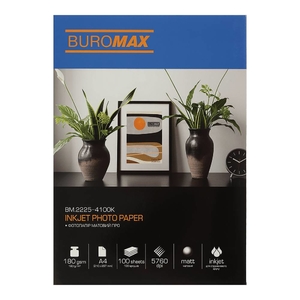 Фотопапір матовий А4, 100 аркушів, щільність 180 г/м2 PRO BM.2225-4100K Buromax