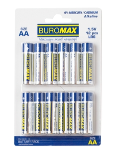 Батарейка пальчикова лужна LR6/AA, ємність 2500 mAh, 12 шт в блістері BM.5900-12 Buromax